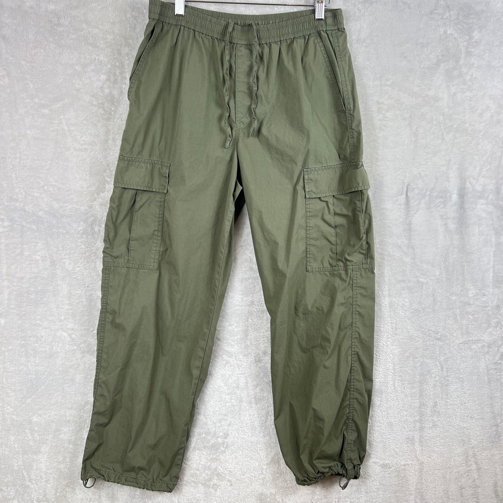 Uniqlo Mens M Cargo Pants Olive Green Utility Drawstring Hem Techwear Skater